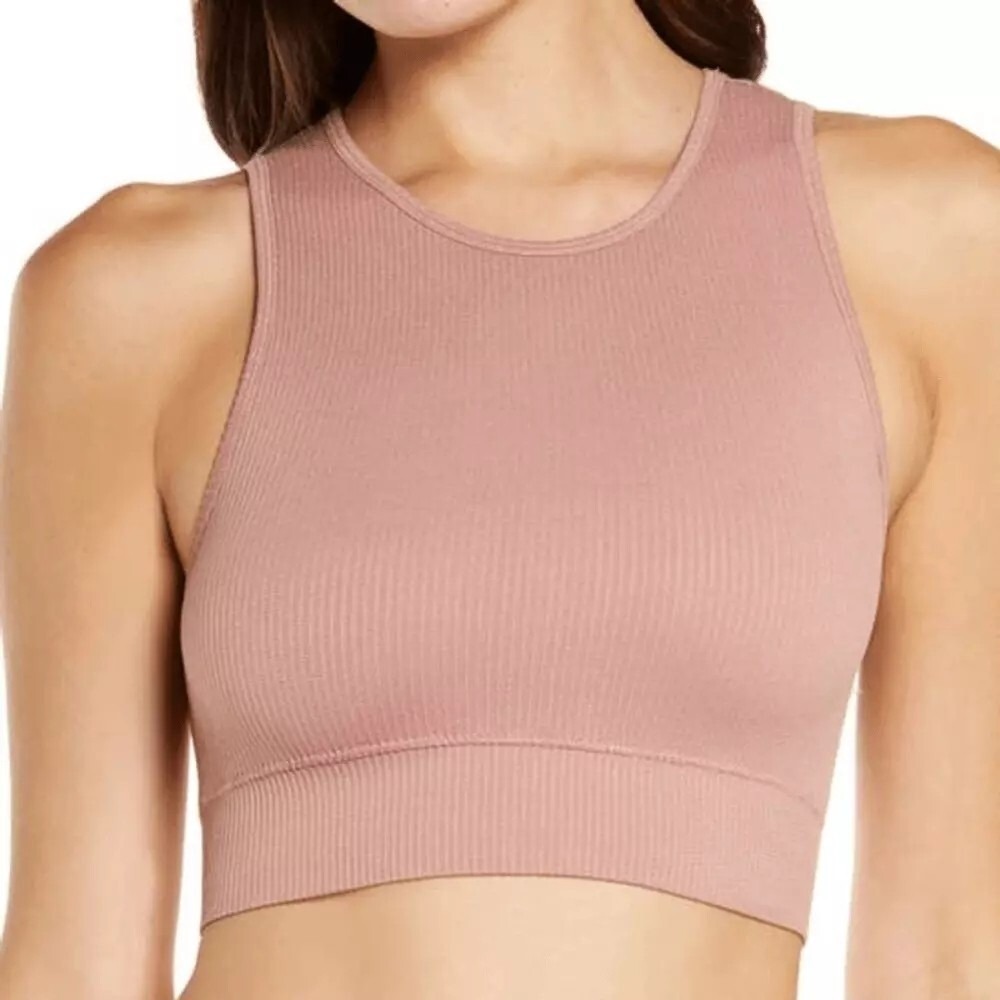 SKIMS Stretch Rib High Neck Bralette NEW Rose Clay XXS/XS